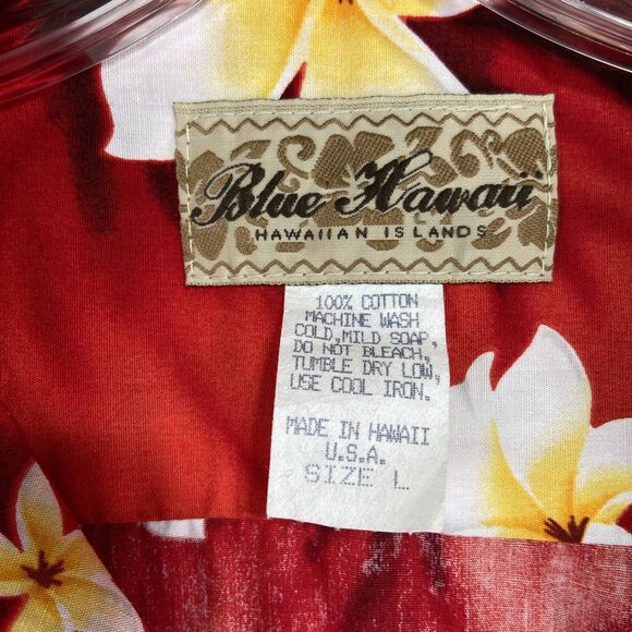 VTG Men's Hawaiian Shirt Sz L 100% Cotton Button Up Aloha Red Made in Hawaii - Picture 3 of 7